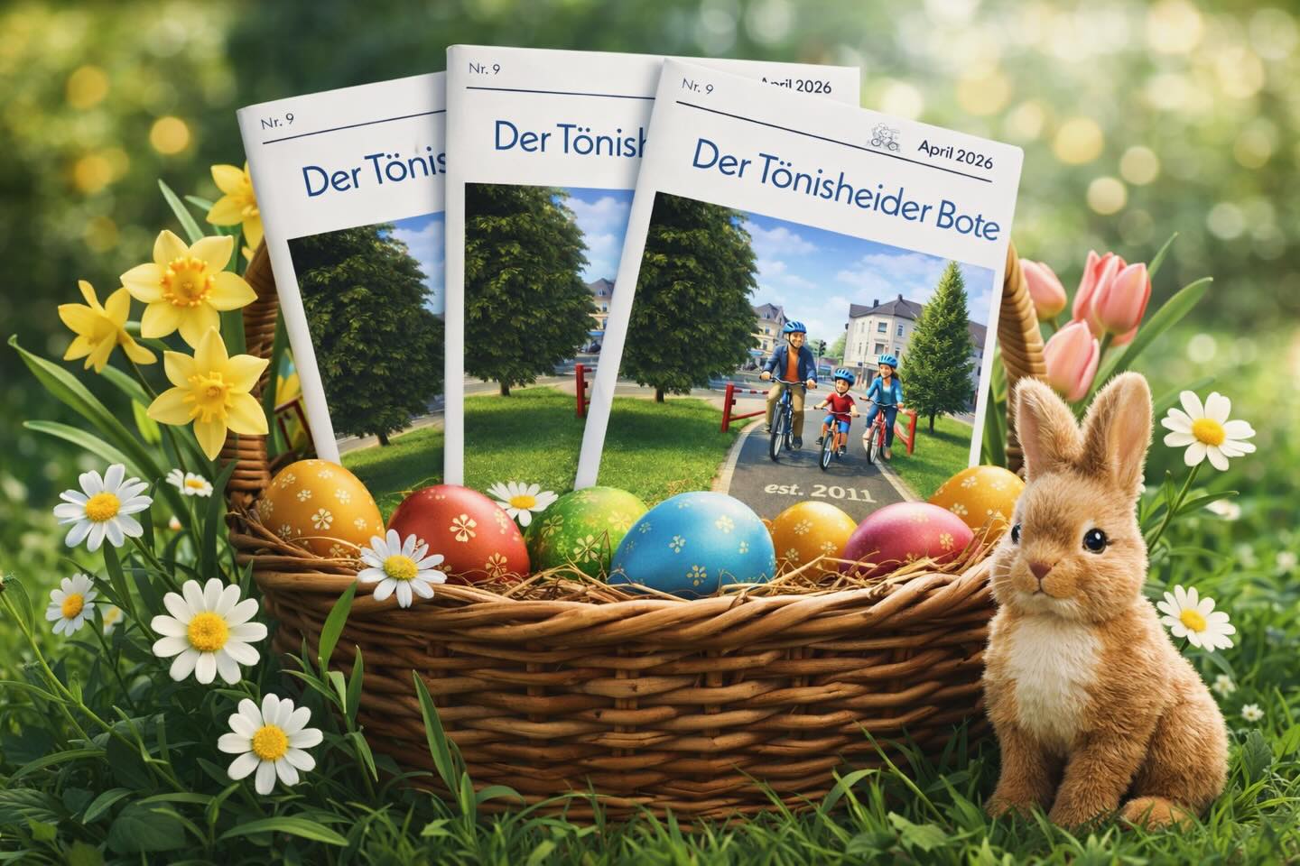 Tönisheider Bote Nr.9 – April 2026 - ist online.
Die neunte Ausgabe des „Tönisheider Boten“, der Ortsteilzeitung des Bürgervereins, ist auf unserer Homepage bv-toenisheide.de unter dem Menüpunkt „Neuigkeiten – Tönisheider Bote“ zu finden. Neben dem Titelthema „15 Jahre Panorama-Radweg Niederbergbahn“ 🚴‍♀️ gibt es wieder aktuelle Berichte und Termine rund um Tönisheide!
Die Papierausgabe wird zeitnah an folgenden Stellen ausgelegt:
🗞️ Marienapotheke Nevigeser Straße, auf der Sitzbank im Eingangsbereich
🗞️ Café am Kirchplatz
Die Auflage ist wieder begrenzt, denn der Bote ist in erster Linie ein Online-Angebot. Bei Anregungen und Fragen stehen wir gerne per Mail zur Verfügung. (redaktion@bv-toenisheide.de)
Wir wünschen viel Spaß bei der Lektüre und im Namen des gesamten BV-Vorstandes ein frohes Osterfest 🐰und schöne Ferien.

Das Redaktionsteam

#toenisheide #tönisheide #bürgerverein #bvtoenisheide 
#velbert panoramaradweg niederbergbahn ostergruss